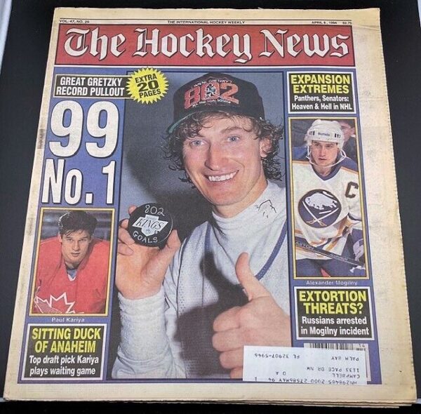 THE HOCKEY NEWS - April 1994 - Vol 47, No 29 - Gretzky Hits #802 **READ BELOW **